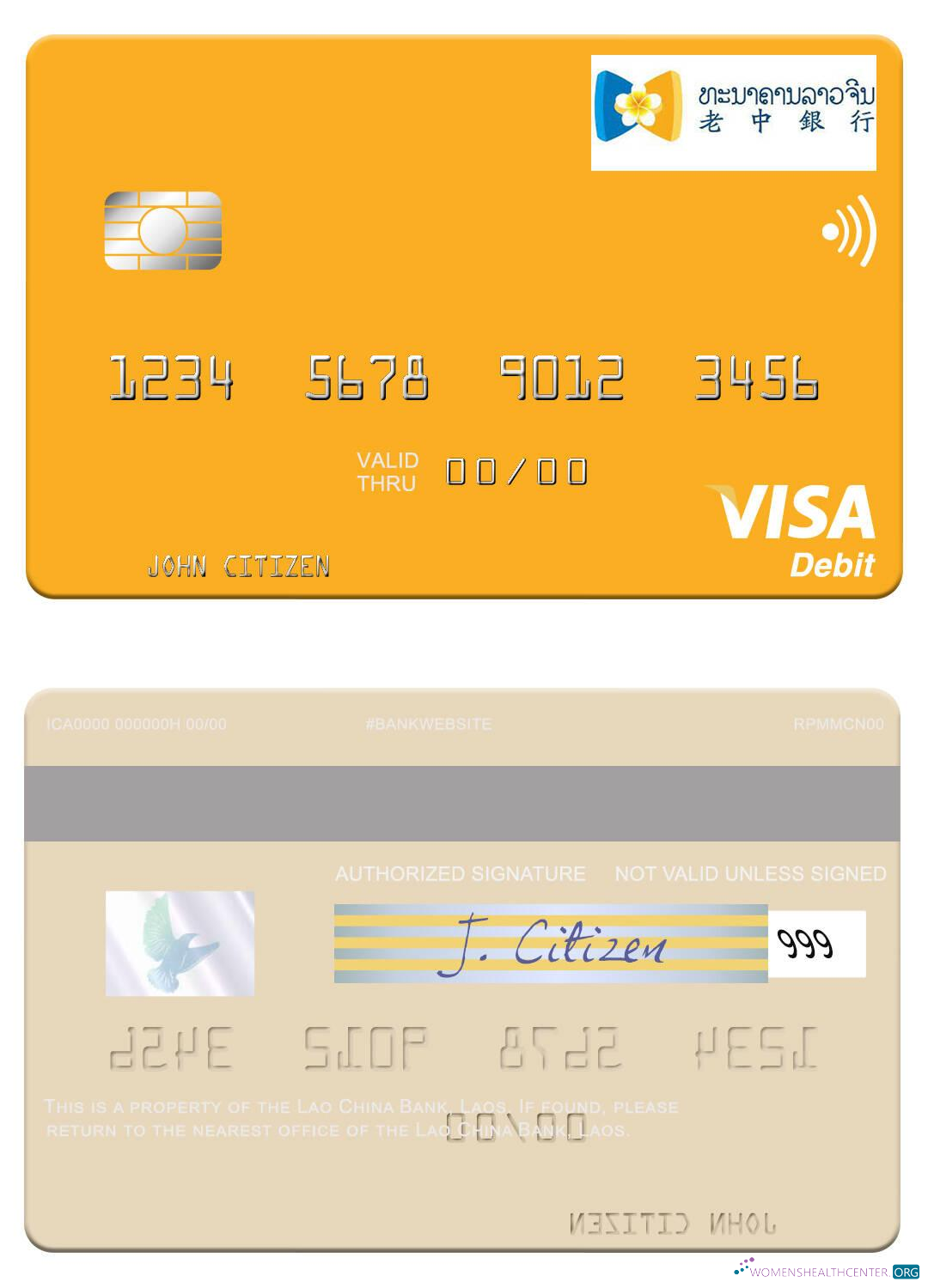 Download Laos Lao China Bank visa debit card Photoshop template